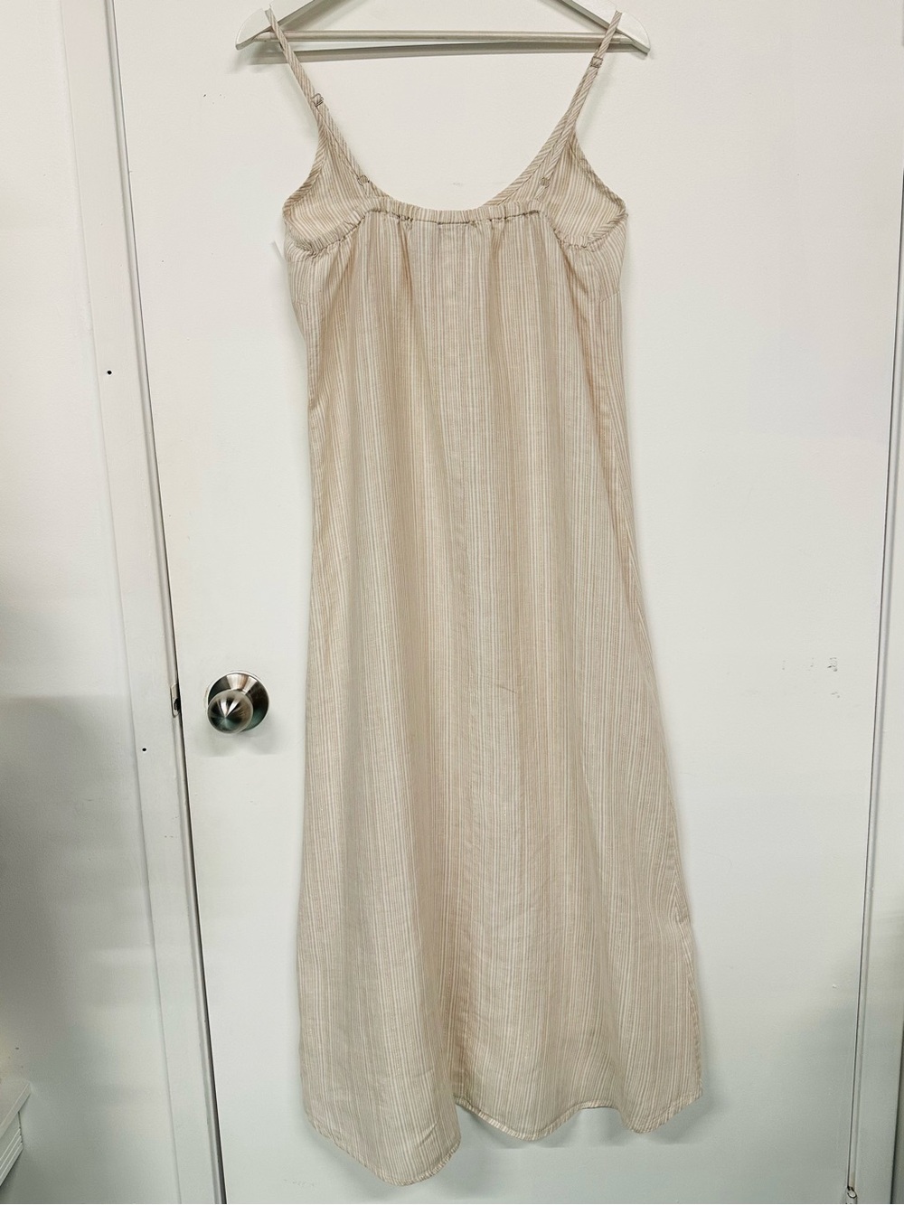 White Linen Maxi Slip Dress Gold Thread Antibes Blanc Small Resort - Picture 4 of 10